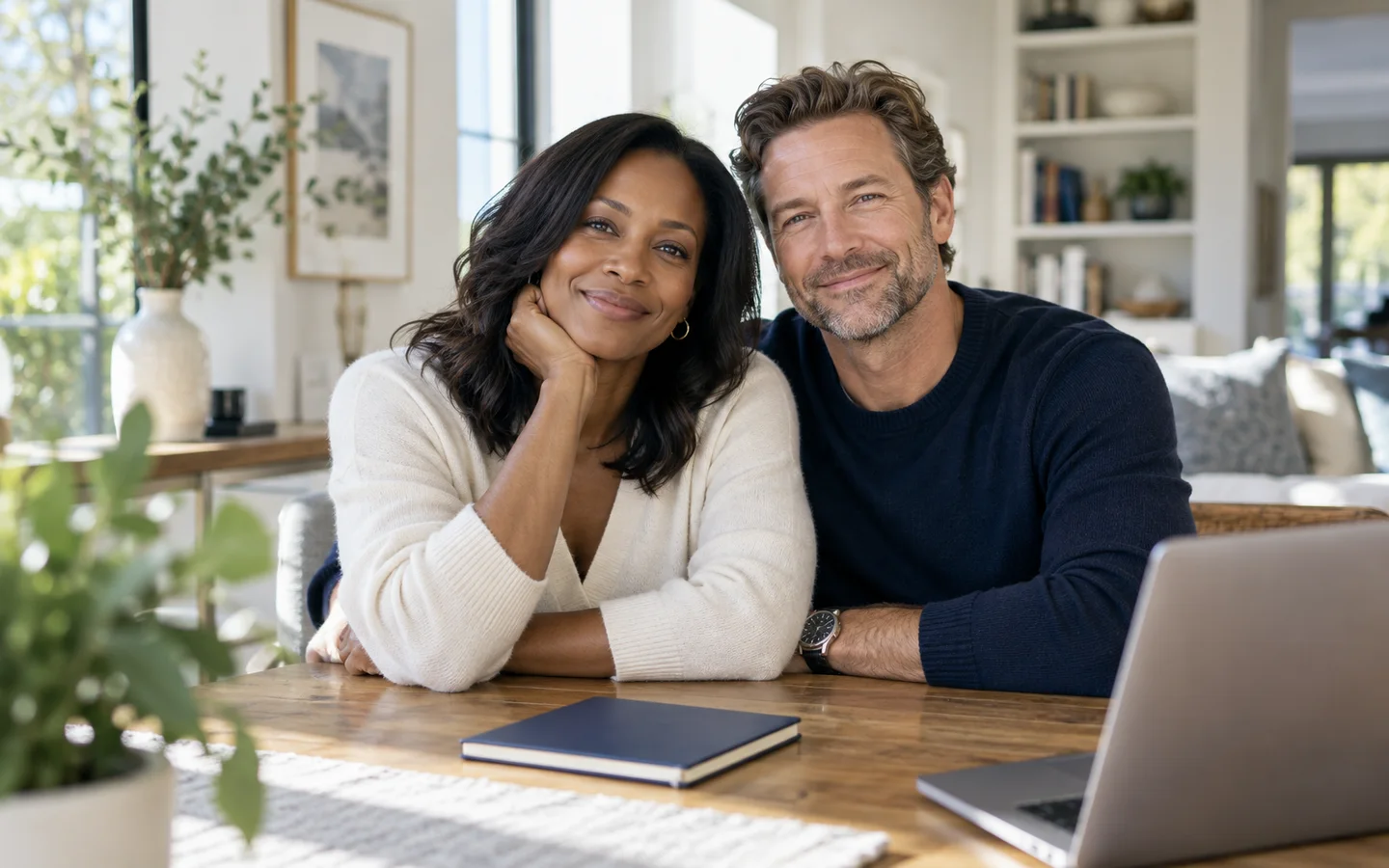 Couple smiling together at home